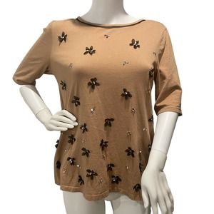 ANN TAYLOR Embellished Top Sequin Floral Appliqué in Medium